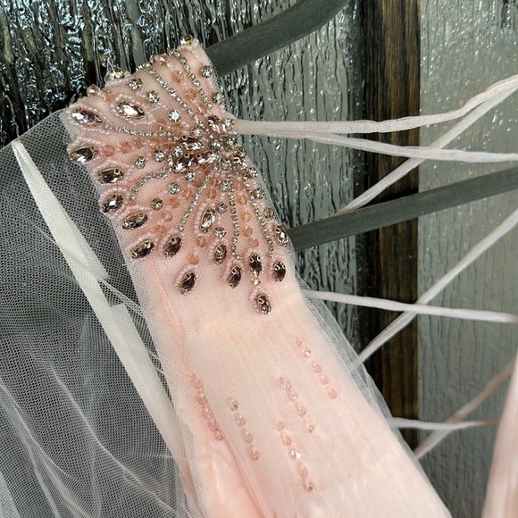 Mac Duggal TULLE SHEER LONG SLEEVE CUT OUT LACE UP A LINE GOWN size 10 New $398 - Picture 9 of 15